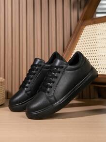 (Size Runs Small) Men's Minimalist Front Lace-Up Sports Skateboard Shoes, Fashionable Solid White Sneakers, Casual Outdoor Shoes For Students