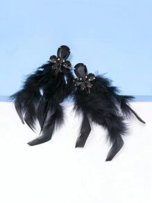 juran 1 Cặp Bông tai tua rua dài đính đá hoa cương giả phóng đại, Phụ kiện lễ hội - màu đen - Xem 4