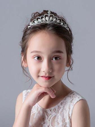 1pc Crown Headpiece For Children, Princess Tiara Crystal Headband For Girls, Birthday Party Performance Hair Accessories
