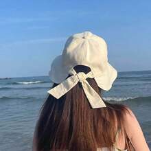 女士黑色蝴蝶结遮阳帽，新款防紫外线夏季旅行遮阳帽 - 彩色 - 查看 2
