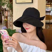 女士黑色蝴蝶结遮阳帽，新款防紫外线夏季旅行遮阳帽 - 彩色 - 查看 5