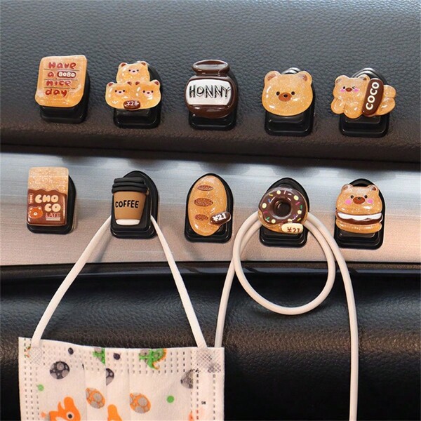 AD 3pcs Random Car Seat Headrest Hook, Cartoon Bear Design Creative Personalized Car Decoration Accessories