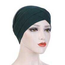 1pc Stretch Forehead Crossed Turban Hat Women Solid Color Hijab Hat Casual Elastic Head Wrap Lightweight Chemo Hat Headscarf Hats Bonnet Hair Bonnet Turban