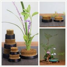 One Sword-Shaped Flower Arrangement Tool For Stabilizing Flower Stems, Traditional Chinese And Japanese Flower Arranging Equipment With Copper Needle And Base, Flower Arranging Frog - Gold - View 2