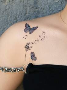 4 件装多色蝴蝶、新月、星星、蒲公英临时纹身贴纸，适用于手腕、肩膀、颈部、锁骨 - 彩色 - 查看 4