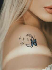 4 件装多色蝴蝶、新月、星星、蒲公英临时纹身贴纸，适用于手腕、肩膀、颈部、锁骨 - 彩色 - 查看 3