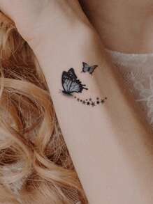 4 件装多色蝴蝶、新月、星星、蒲公英临时纹身贴纸，适用于手腕、肩膀、颈部、锁骨 - 彩色 - 查看 6