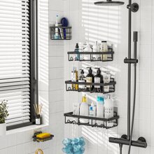 Moforoco 5 Pack Shower Caddy ,3 Shower Racks With Soap Holder And Toothbrush Holder,Adhesive Shower Shelves Storage Organizer, No Drilling Rustproof Stainless Steel Shower Caddy,Black Bathroom Shelf - 黑色 - 查看 3