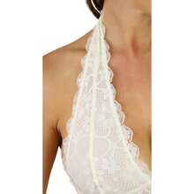 ToBeInStyle Women's Lined Lace Halter Stretch Bralette - Ngà voi - Xem 5