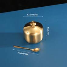 1入組不銹鋼調味瓶和勺 - 創意味精罐、帶蓋鹽、胡椒儲物 - 家用廚房用品,適用於食品儲存和整理 - 金色 - 查看 4