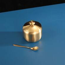 1入組不銹鋼調味瓶和勺 - 創意味精罐、帶蓋鹽、胡椒儲物 - 家用廚房用品,適用於食品儲存和整理 - 金色 - 查看 3