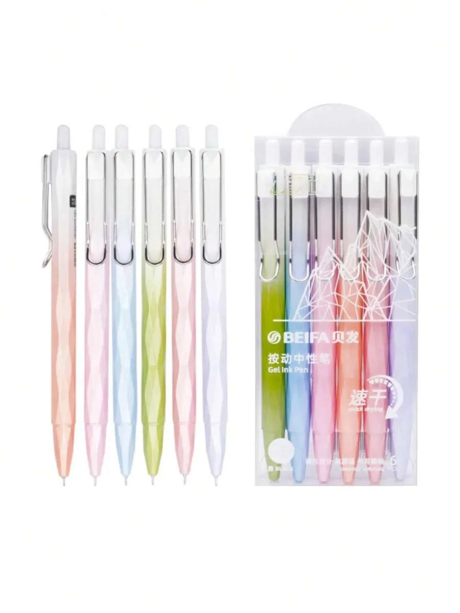 6pcs Black Click-Type Pen, 0.5mm Tip, Quick Dry, Suitable For Students ...