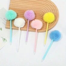 6pcs Plush Ball Cartoon Ballpoint Pens, Cute And Highly Attractive , Fluffy Pens In Multiple Colors, Colorful Ballpoint Pens Suitable For School Use, Back To School Gift (Pink) - Multicolor - View 6