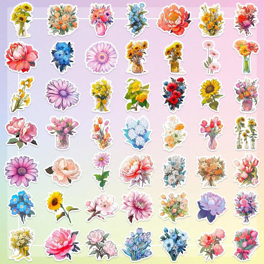 100pcs Flower Sticker Pack, Floral Aesthetic Vinyl Waterproof Stickers