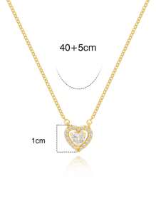 1入組純銀S925鍍金充分的氧化鋯心形項鍊適合女士,時尚奢華多用途女士們首飾類禮品