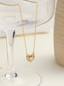 1入組純銀S925鍍金充分的氧化鋯心形項鍊適合女士,時尚奢華多用途女士們首飾類禮品