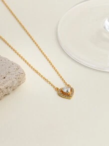 1入組純銀S925鍍金充分的氧化鋯心形項鍊適合女士,時尚奢華多用途女士們首飾類禮品