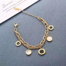 1 Peça Pulseira De Corrente Dupla Com Pingente De Círculo De Números Romanos Fashion