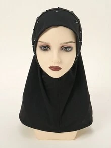 1入組女士雙色鑲鑽方便頭帶黑瑪瑙,頭巾,純色舒適內帽,簡單百搭,適合日常穿著優雅 - 釘鑽套頭帽 - 查看 3