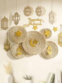 Coș de perete țesut de 5 buc, decorațiuni pentru agățat ornament, decor pentru coș de perete agățat din ratan, coșuri decorative în stil boho, decor acasă, lucrat manual, rotund, țesut, decor pentru coș de perete suspendat - Aur - Vizualizare 4