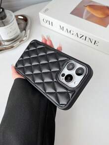 1入組金屬框架,菱形圖案設計,純色,防震,防刮擦的手機殼,適用於iphone 15 Pro Max - 黑色 - 查看 3