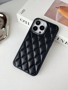 1入組金屬框架,菱形圖案設計,純色,防震,防刮擦的手機殼,適用於iphone 15 Pro Max - 黑色 - 查看 2