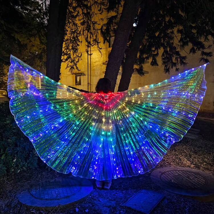 Adult Led Light Up Colorful Belly Dance Wings With Extendable Sticks Dance Costume Cape For Performance - Multicolor - View 4