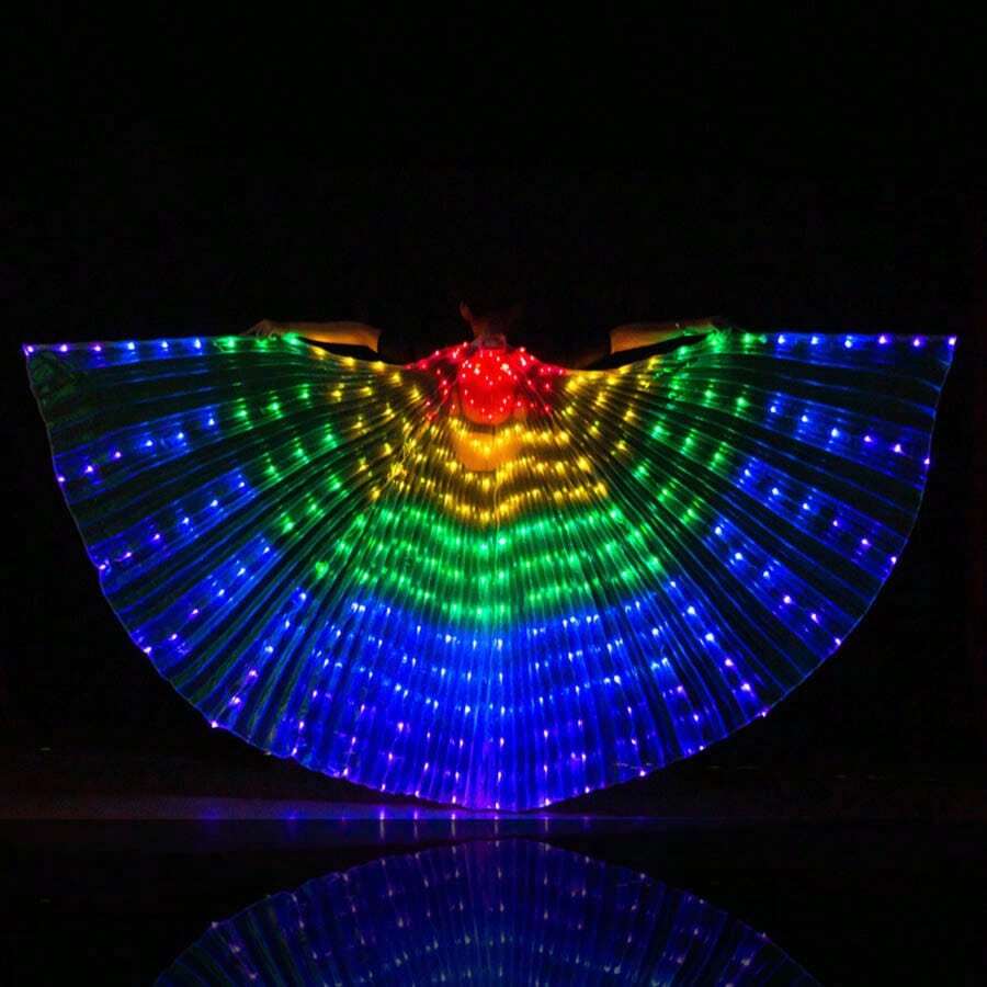 Adult Led Light Up Colorful Belly Dance Wings With Extendable Sticks Dance Costume Cape For Performance - Multicolor - View 1