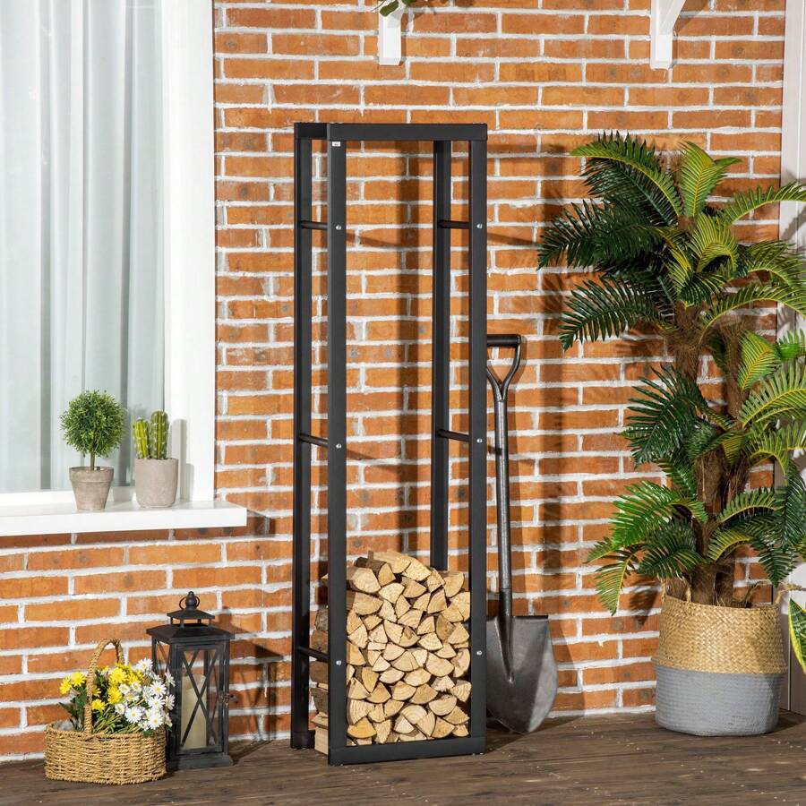 Scaffale Porta Legna Legnaia Verticale Supporto per Legna Portata 100kg Metallo 40 * 25 * 150cm - nero - Visualizzare 1