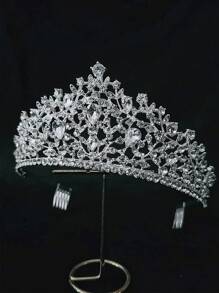 1pc Ladies' Silver Multifunctional Bridal Crown, Princess Wedding Dress, Luxury Rhinestone Decor Hair Accessory, Great For Fashion Show, Photo Studio, Birthday And Other Celebrations Royal Tiaras - Silver - View 5