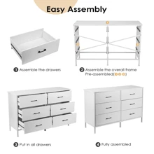 47.3'' Drawer Dresser Chest Of 6 Drawers For Bedroom, Steel Frame, Black Storage Cabinet - trắng - Xem 8