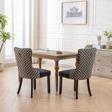 2/4/6 Piece Set Velvet Upholstered Dining Chairs, Wingback  Side Chairs Button Tufted With Solid Wood Legs For Kitchen,Dining Room. - Black-Floral - View 3