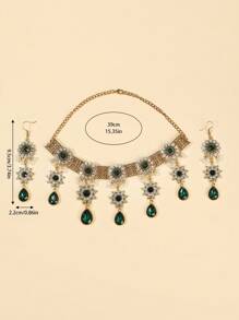 1 套 3 件歐美風格合金水鑽項鍊和耳環套裝適合女士日常佩戴 - 花朵 - 查看 9