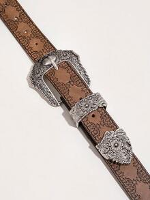 1 Miếng Quý cô Hoa Điêu khắc Phong cách phương Tây Khóa kép Punk Vintage Thắt lưng Thích hợp Đối với Mặc hàng ngày - màu nâu - Xem 4