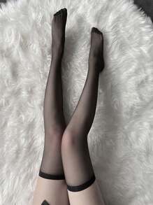 2雙黑白色性感過膝長襪,女性甜美女孩蘿莉塔蝴蝶結大腿高筒魚網襪,哥特朋克花邊網眼打底褲 - 黑與白 - 查看 4