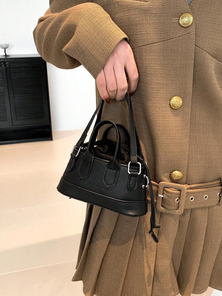 Mini Crocodile Pattern Hand Bag, Shoulder Bag, Crossbody Bag For Lipstick, Cosmetics - Black - View 5
