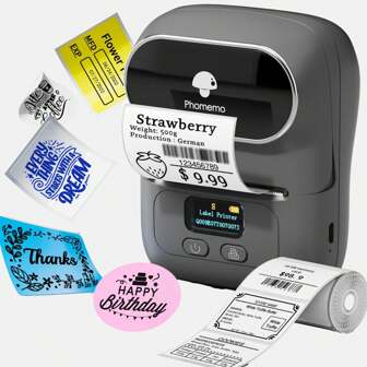 Phomemo M110 Portable Thermal Label Printer, Label Making Machine Compatible With Ios And Android, Barcode Label Printer For Retail, Small Business, Address And Office Use, With 1 Roll 40x30mm Labels, Gray
