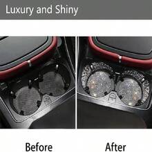 2pcs Cute Bling Car Cup Holder Coaster Mat With Rhinestone For Women Girl Universal Anti Slip Automotive Interior Accessories - Silver - View 8