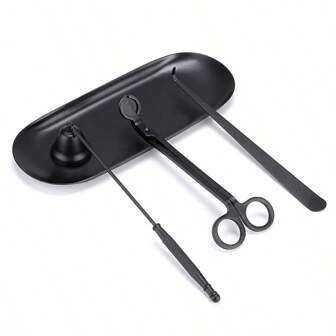 4 In 1 Black/Golden Candle Tools Set Candle Wick Trimmer, Candle Wick Snuffer, Candle Wick Dipper, Stainless Steel Candle Cover Tools Kit Candle Accessory Set, Durable Rust-Resistant Design For Candle Lovers