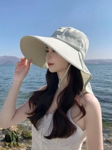 JOYLORD 女士夏季戶外太陽帽,帶馬尾孔,可防紫外線,韓國時尚寬邊披肩桶帽 - 彩色 - 查看 11