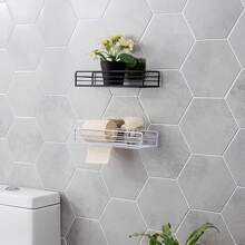 Iron Storage Rack, Suitable For Kitchen Storage, Home Decor And Kitchen Adhesive Storage Rack, No Need To Drill, Bathroom Storage Shelf, Wall Hanging Shower Rack - Black - View 1