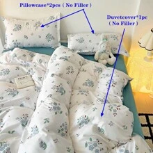 3 cái/bộ Ánh sáng Xanh Hoa Phong cách công chúa Bộ chăn ga gối ( 1 Vỏ chăn Duvet Và 2 Vỏ gối ) Không có chất độn - Xanh và trắng - Xem 6