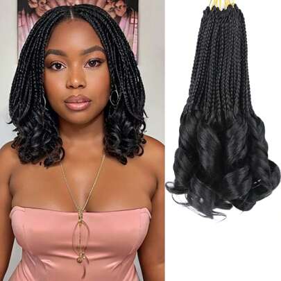 12 Inch Goddess Box Braids Crochet Hair French Curl Braiding Hair For Women Black Crochet Braids Hair Short French Curl Crochet Braids With Curly Ends Hair Extensions Braids (1B 1 Pack)
