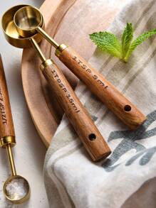 Ensemble De 8 Tasses Et Cuillères À Mesurer, 4 Tasses À Mesurer Et 4 Cuillères En Acier Inoxydable Doré Avec Manche En Bois, Cuisine/nourriture/liquide/cuisson, Gadget De Cuisine À Mesurer Délicat (or)
