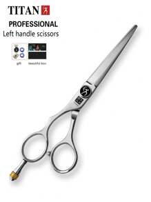 TITAN HIRLD Professional Left-Handed Hairdressing Scissors, Set Of Flat, Thinning, And Blending Shears, Made Of 440C Steel, 6 Inches - Silver - View 1