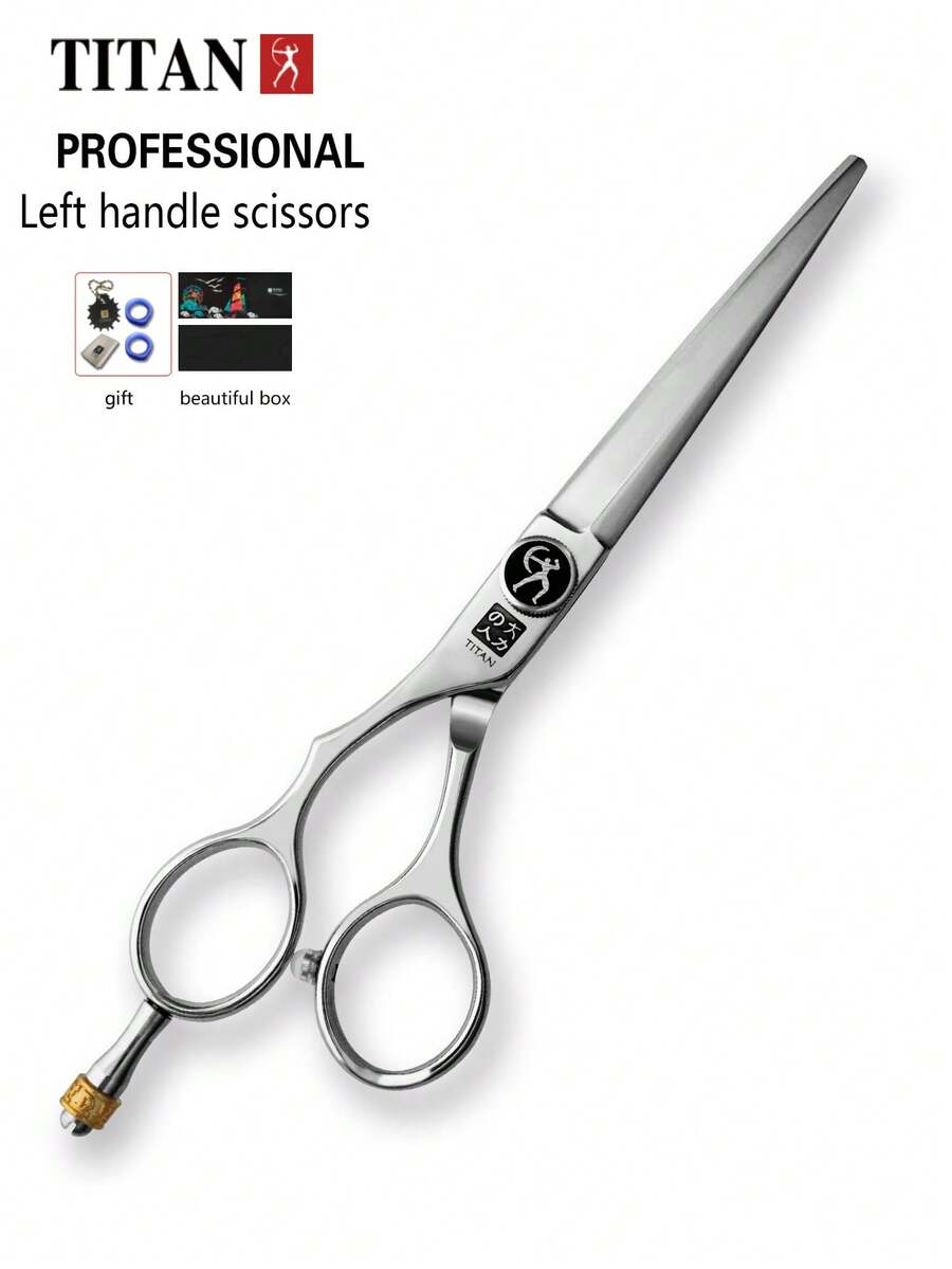 TITAN HIRLD Professional Left-Handed Hairdressing Scissors, Set Of Flat, Thinning, And Blending Shears, Made Of 440C Steel, 6 Inches - Silver - View 1