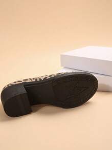 女士實色粗跟短靴,休閒豹紋防滑短靴,女式舒適短靴 - 棕色 - 查看 7