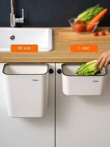 1pc Household Kitchen Wall-Mounted Trash Can, Kitchen Cabinet Door Trash Can Hanging Storage Trash Can - White - View 1