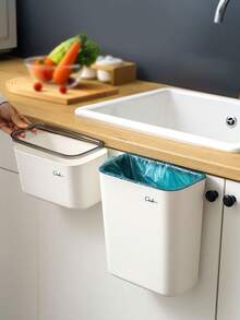 1pc Household Kitchen Wall-Mounted Trash Can, Kitchen Cabinet Door Trash Can Hanging Storage Trash Can - White - View 5