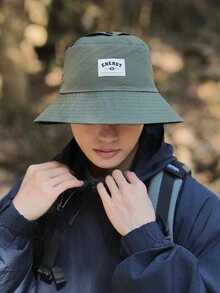 1個帶寬邊和可調節下巴帶的遮陽帽,可摺疊男女適用,適合戶外旅行,釣魚,徒步旅行和野餐 - 純色 - 查看 8
